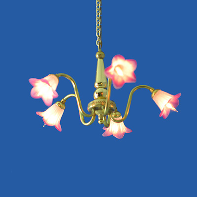 CH-330 Brass 5 Arm Chandelier with Floral Shades