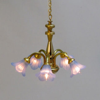 CH-630 Five-Arm Brass Chandelier with Color Frosted Shades